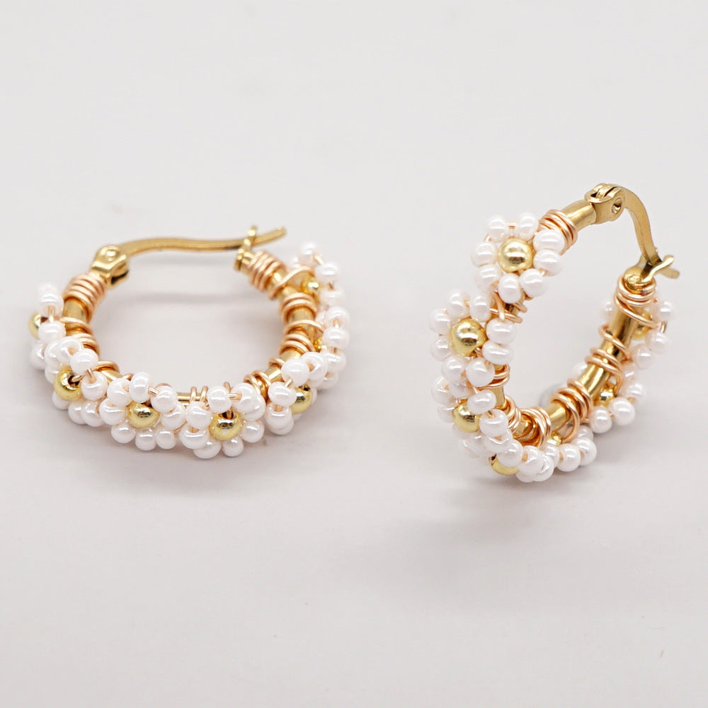 Wholesale Bohemian Daisy Glass Rice Beads Earrings