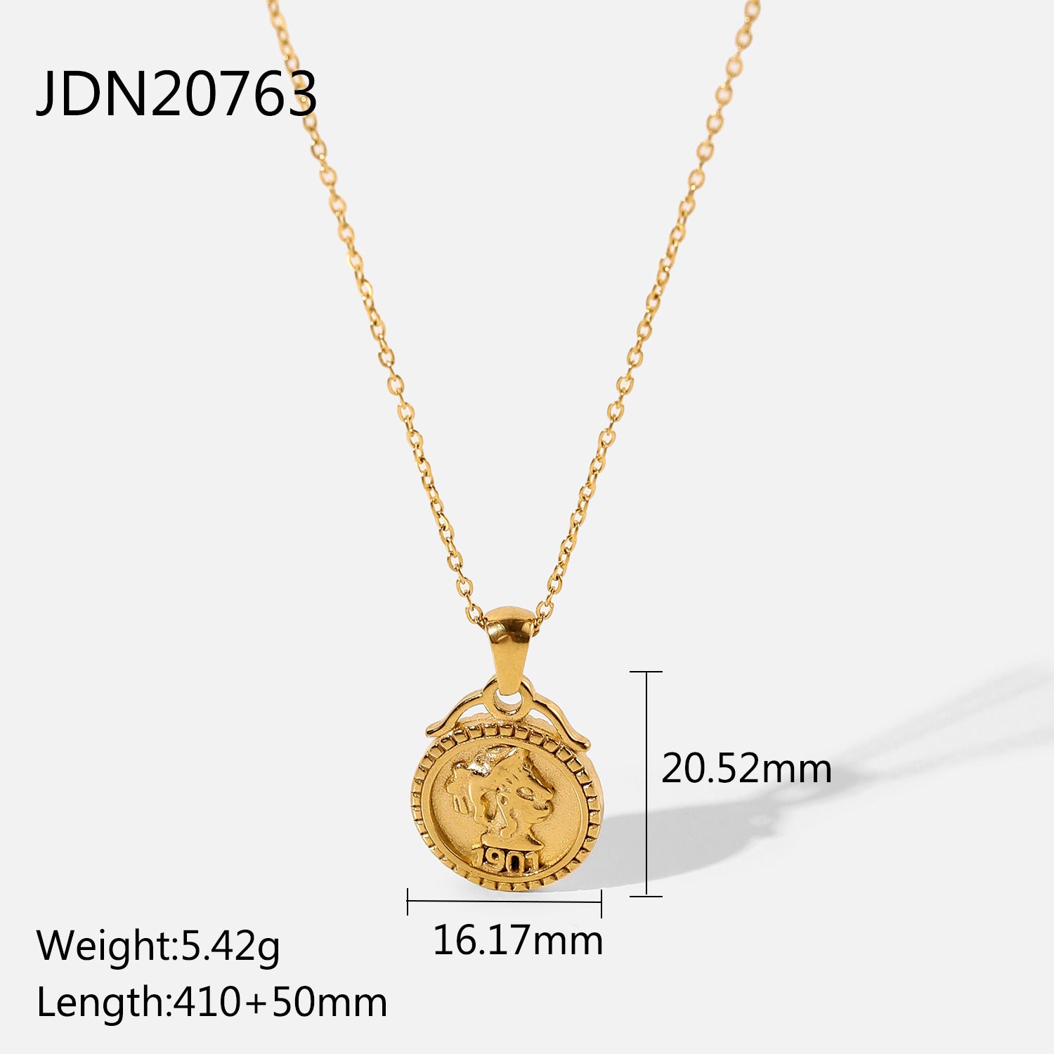 Wholesale Stainless Steel Gold Plated Coin Medal Necklace