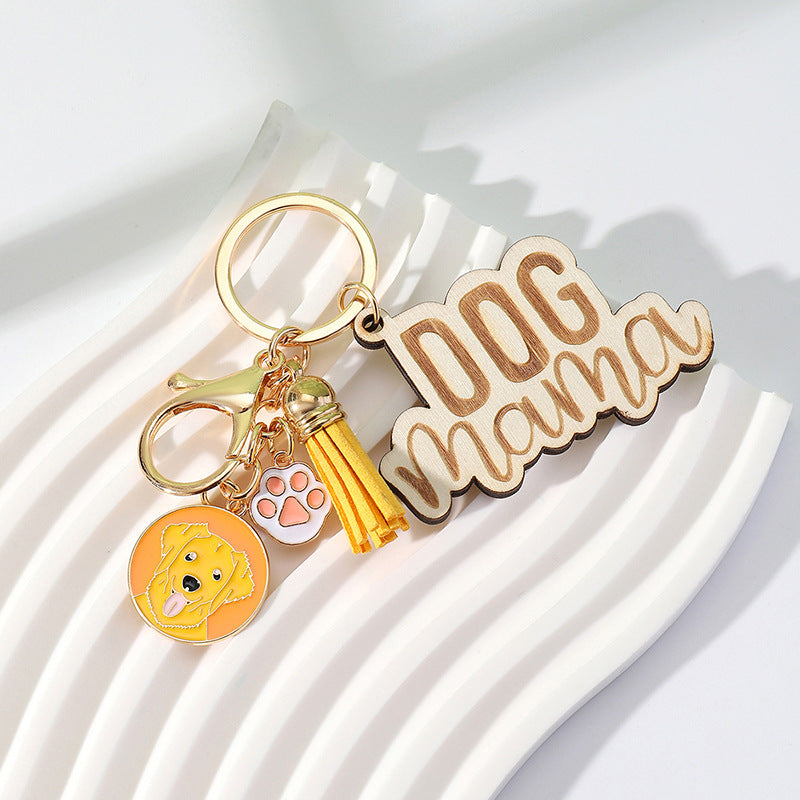 Wholesale Metal Lettering Wood Colorful Flow Mother's Day Keychain