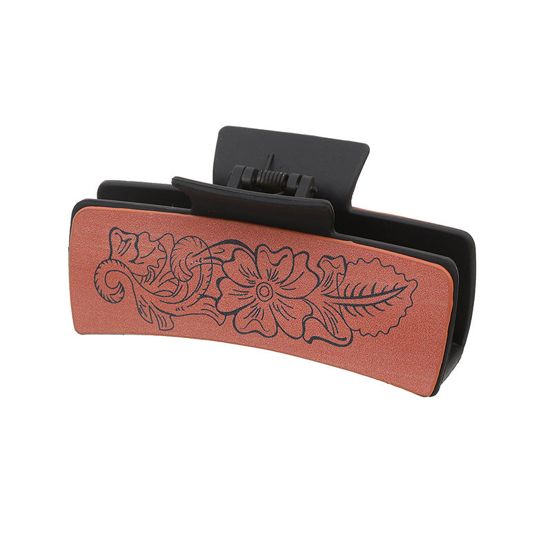 Wholesale Western Style Vintage Printed Leather Hair Clips