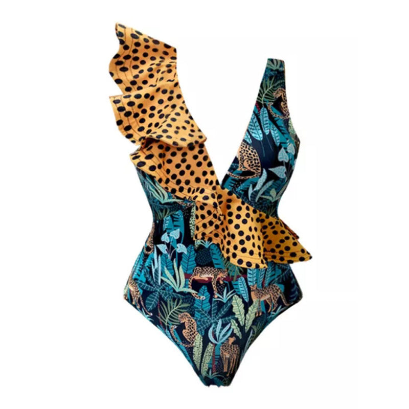 Wholesale One Piece Leopard Print Polyester Swimwear
