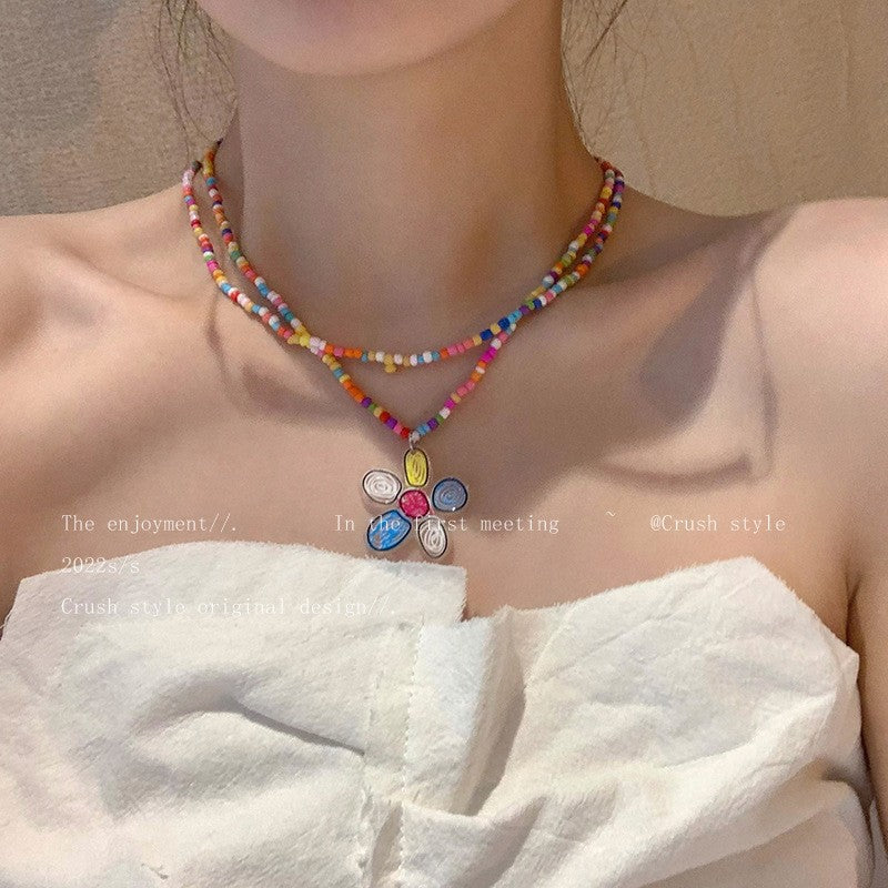 Wholesale Heart Glass Colorful Beaded Necklaces
