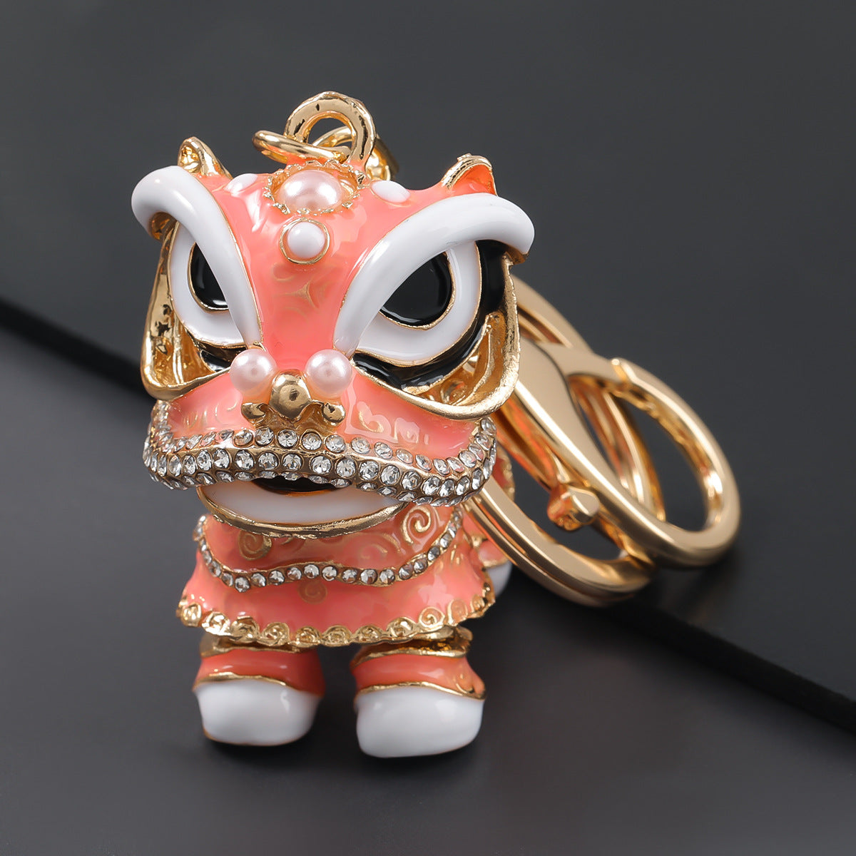 Wholesale Alloy Drip Oil Diamond Lion Dance Keychain