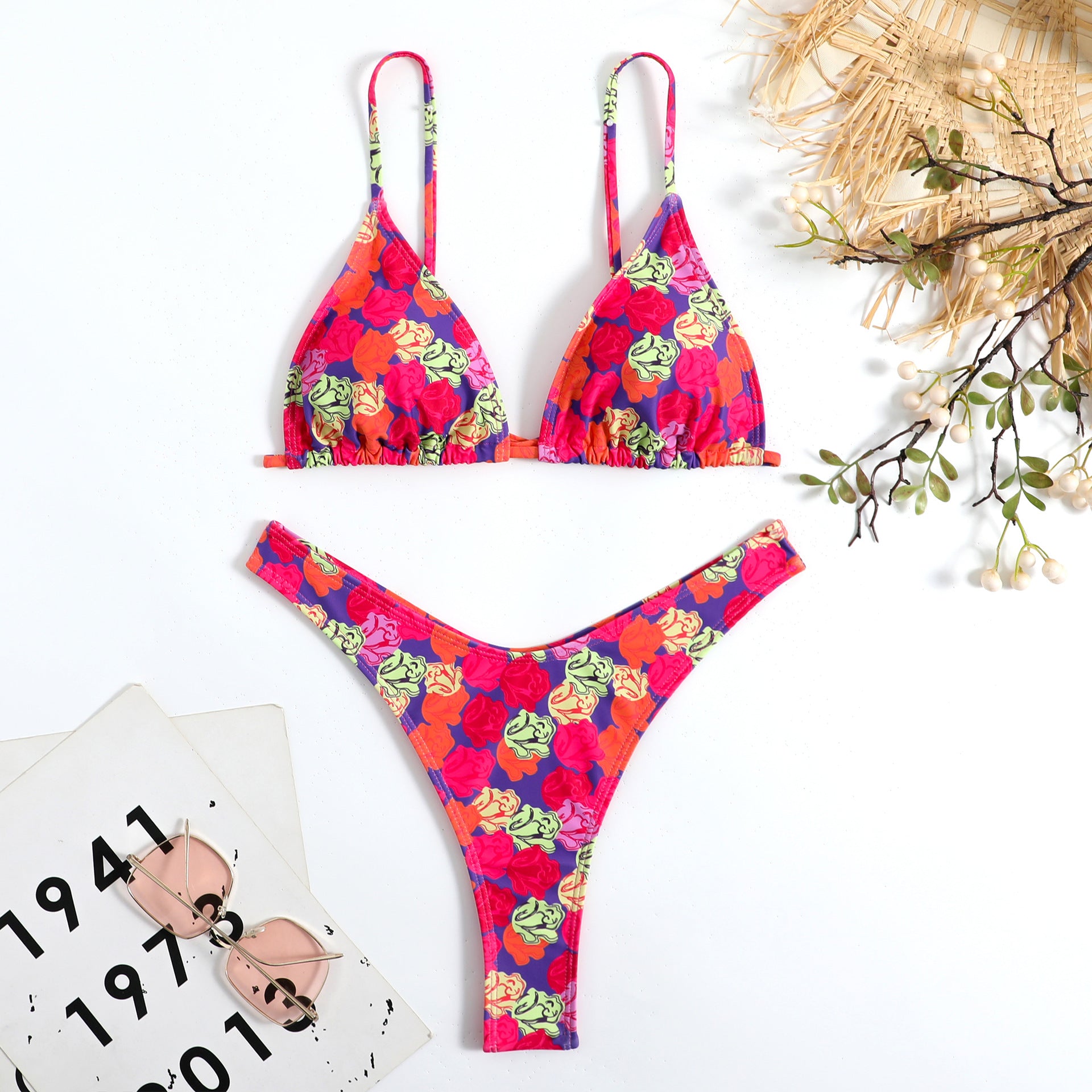 Wholesale Multicolor Printed Two-piece Polyester Swimwear
