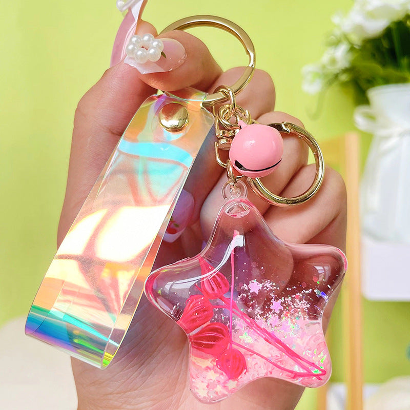 Wholesale Acrylic Into The Oil Dry Flower Five-pointed Star Quicksand Creative Key Chain