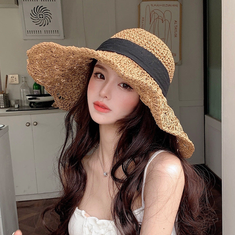 Wholesale Summer Straw Hat with Large Brim and Foldable Sunshade Hat