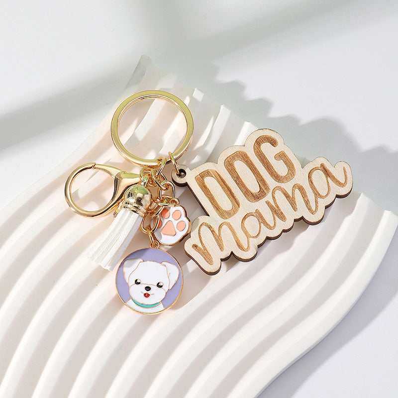 Wholesale Metal Lettering Wood Colorful Flow Mother's Day Keychain
