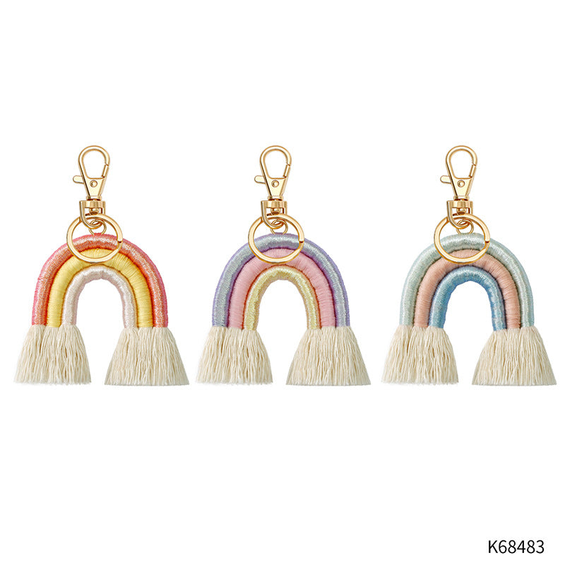 Wholesale Handwoven Rainbow Cotton Rope Lanyard Keychain