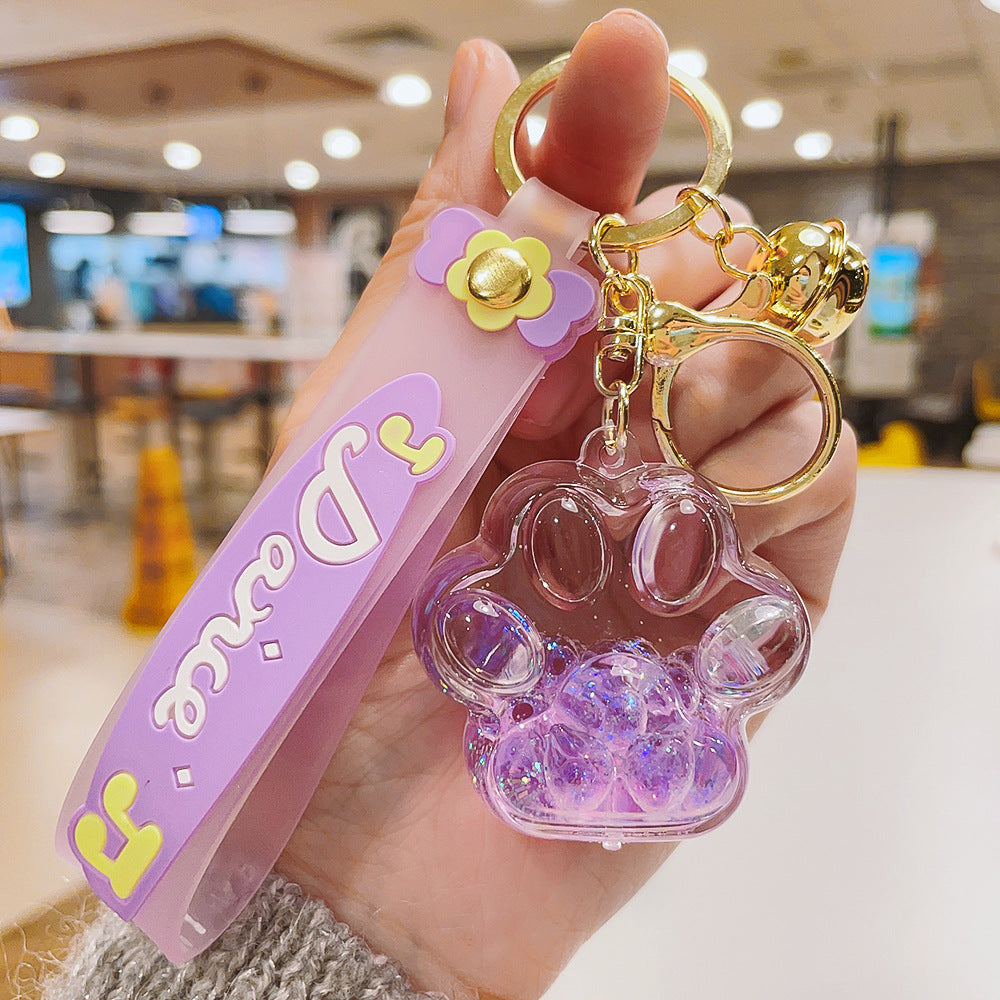 Wholesale Creative Acrylic Oil Bubble Bead Quicksand Cat Claw Creative Keychain