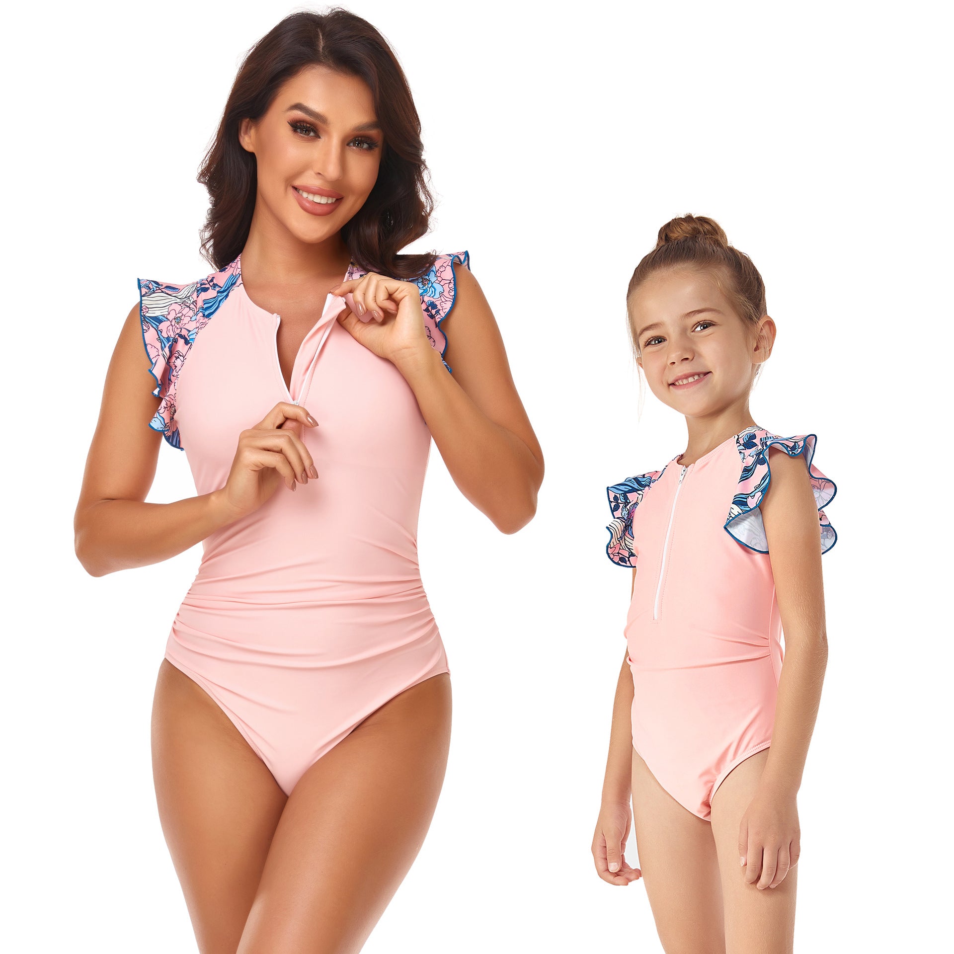 Wholesale Zipper One-piece Polyester Parent-child Swimwear