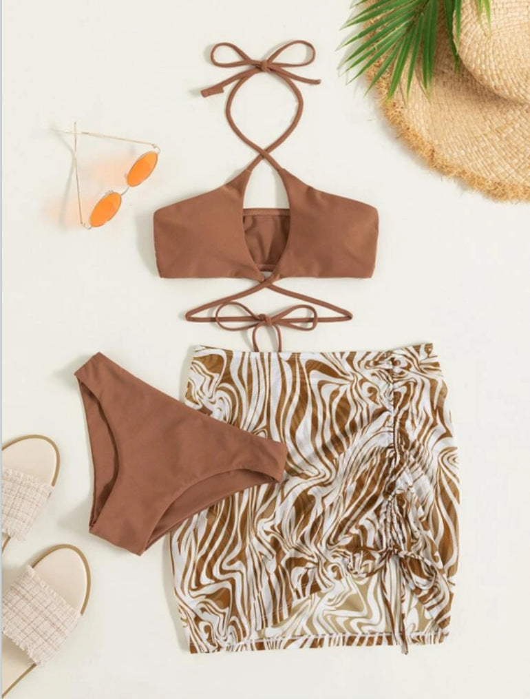 Wholesale Printed Bikini Three-Piece Set Swimwear Polyester