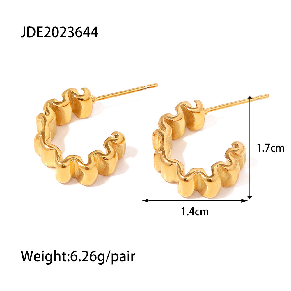 Wholesale 18K Gold Plated Pleated C Shape Earrings Stainless Steel