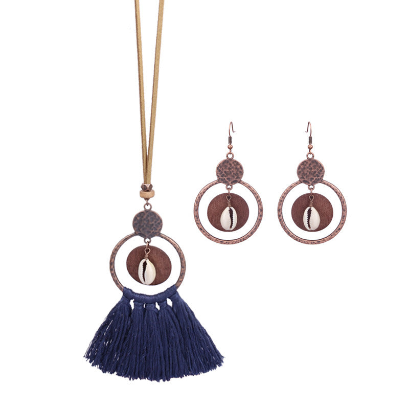 Wholesale Hollow Out Tassel Alloy Earrings Necklaces Set
