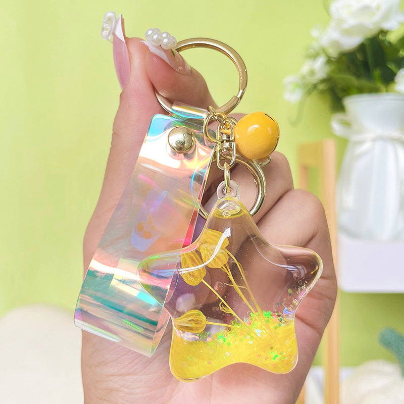 Wholesale Acrylic Into The Oil Dry Flower Five-pointed Star Quicksand Creative Key Chain