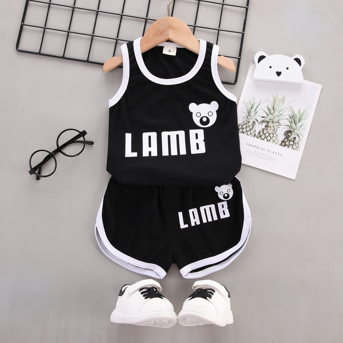 Wholesale 2023 Kids Summer Letter Print Thin Sports Two-Piece Set