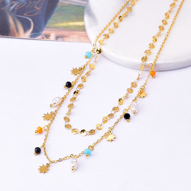 Wholesale Geometric Shape Pearl Titanium Steel Necklaces