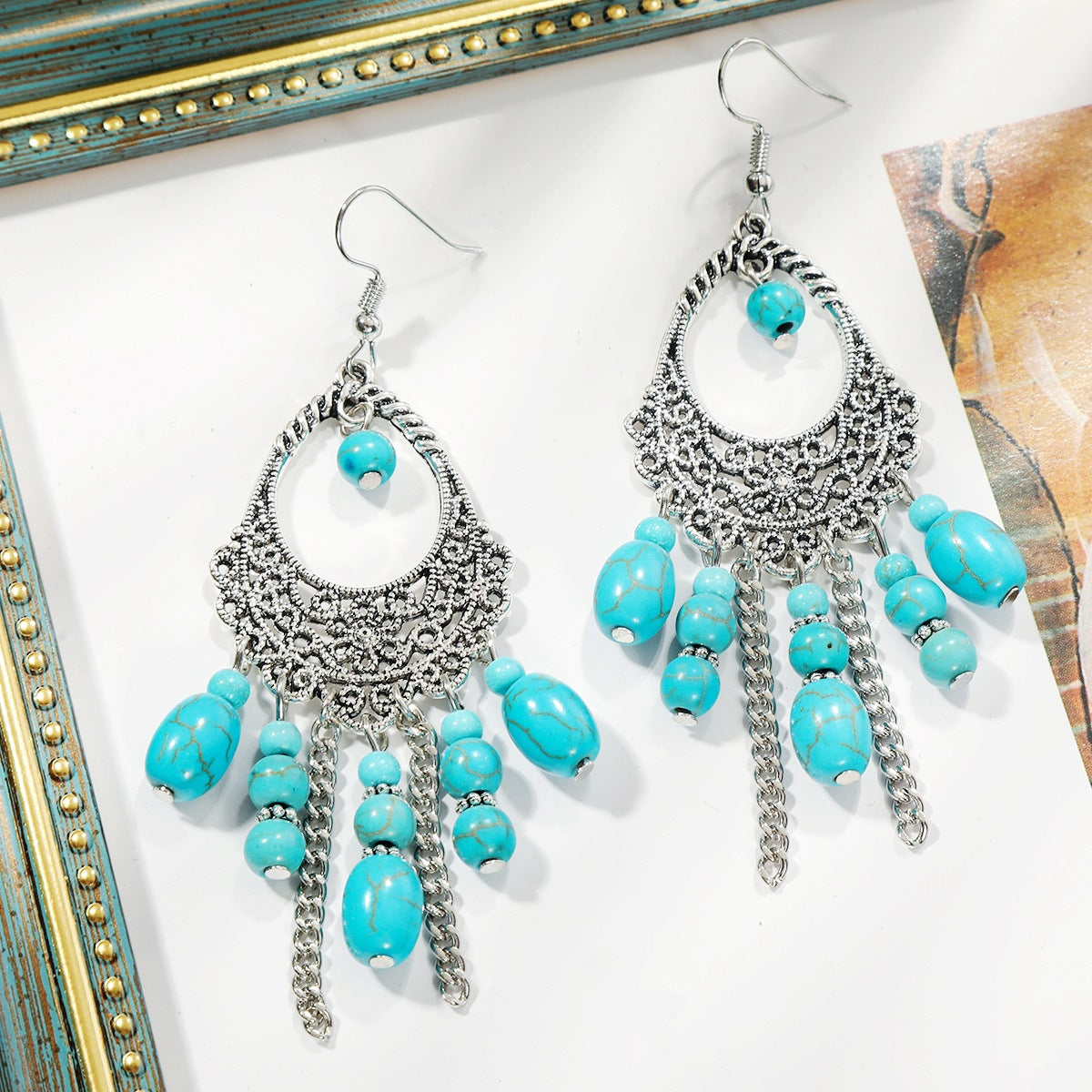 Wholesale Turquoise Vintage Bohemian Alloy Earrings