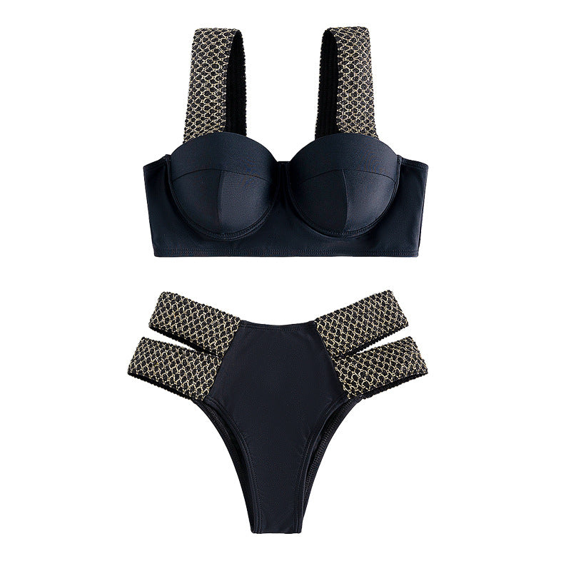 Venta al por mayor Underwire Push Up Traje de baño de poliéster Conjunto de dos piezas