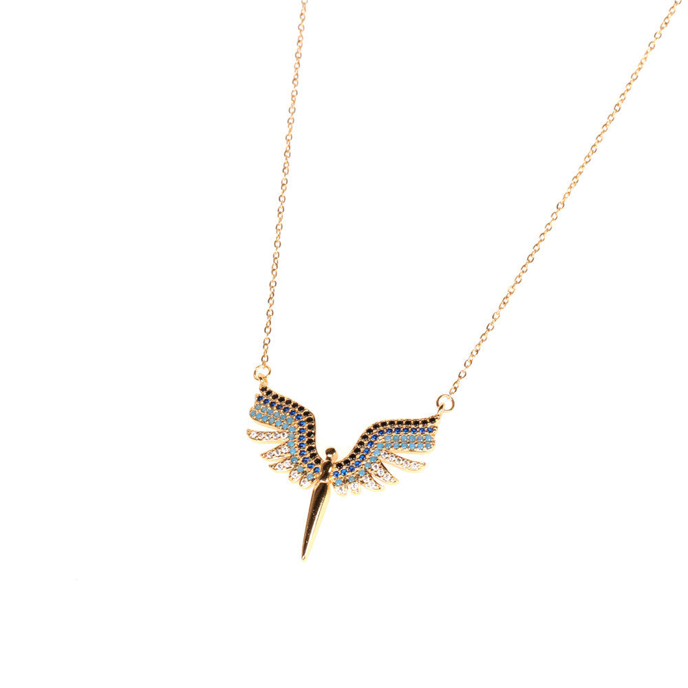 Wholesale Copper Diamond Angel Wings Pendant Creative Necklace