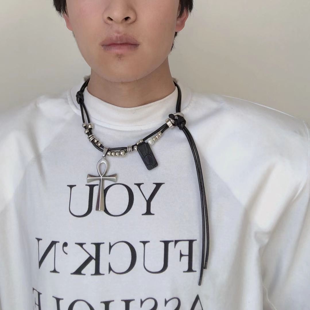 Wholesale Leather Cord Titanium Steel Necklaces