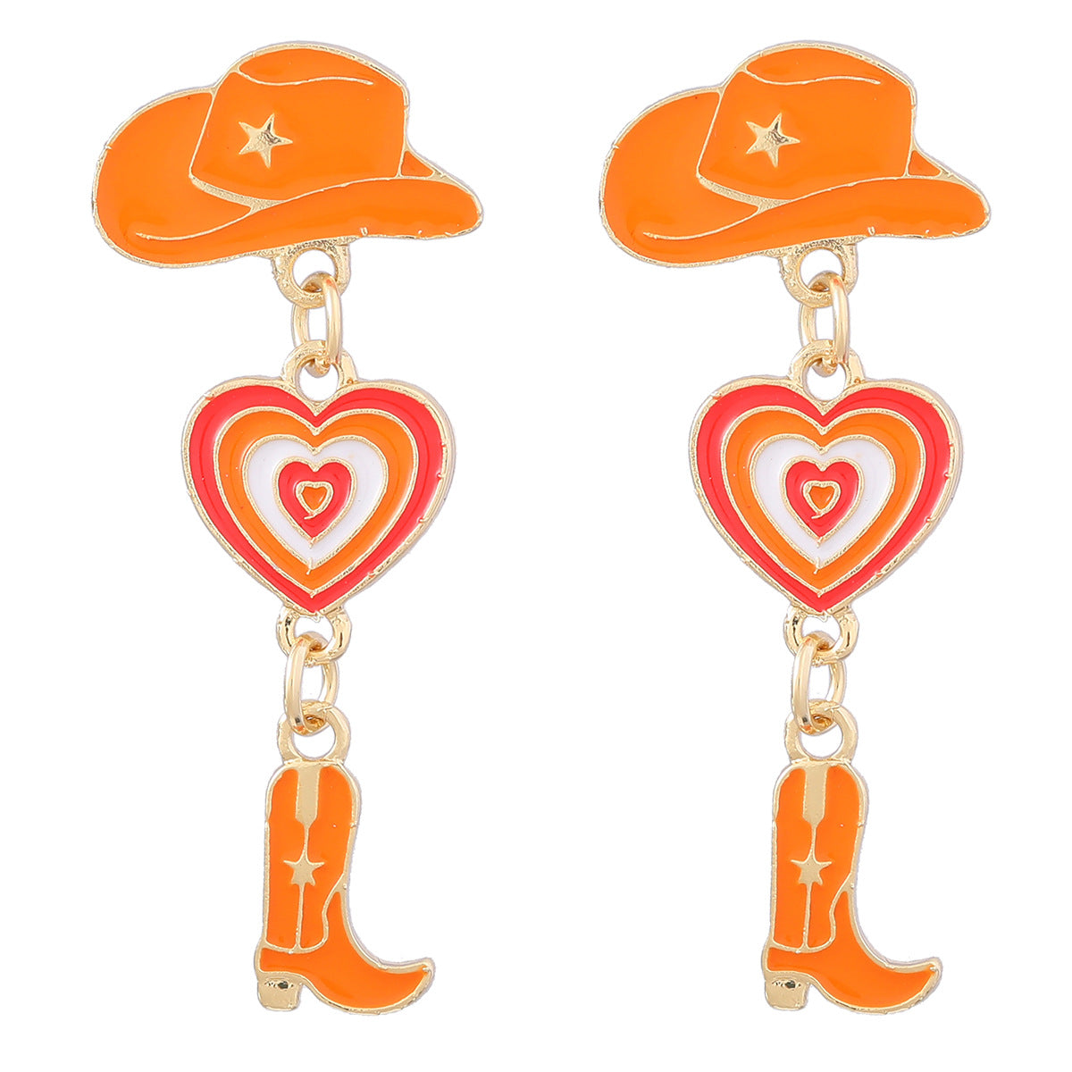 Wholesale Oil Dripping Cowboy Hat Boots Heart Alloy Earrings