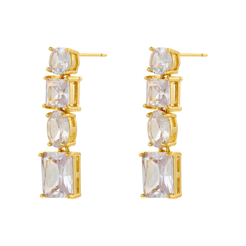 Wholesale Colored Diamond Candy Color Geometric Zircon Prongs Copper Earrings