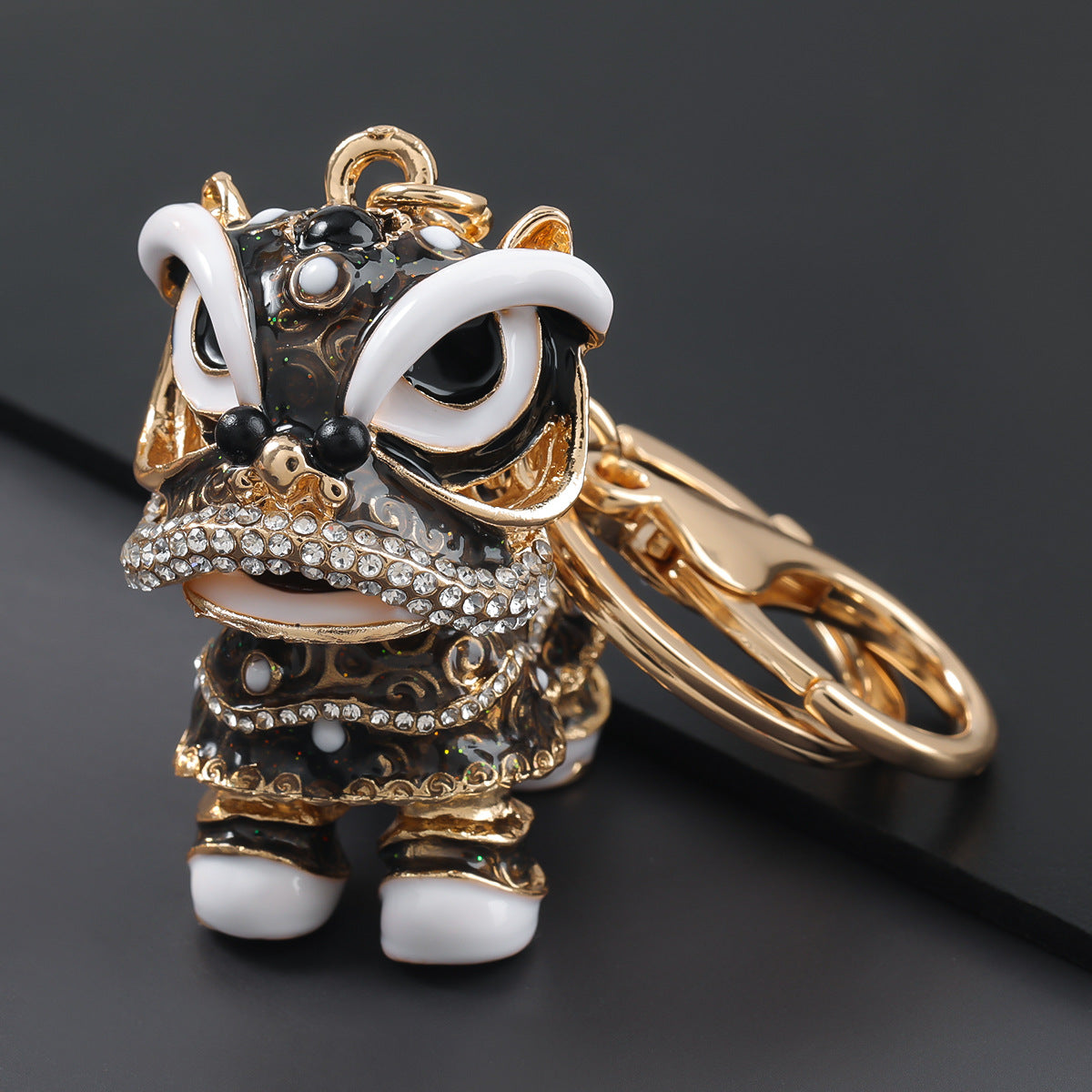 Wholesale Alloy Drip Oil Diamond Lion Dance Keychain