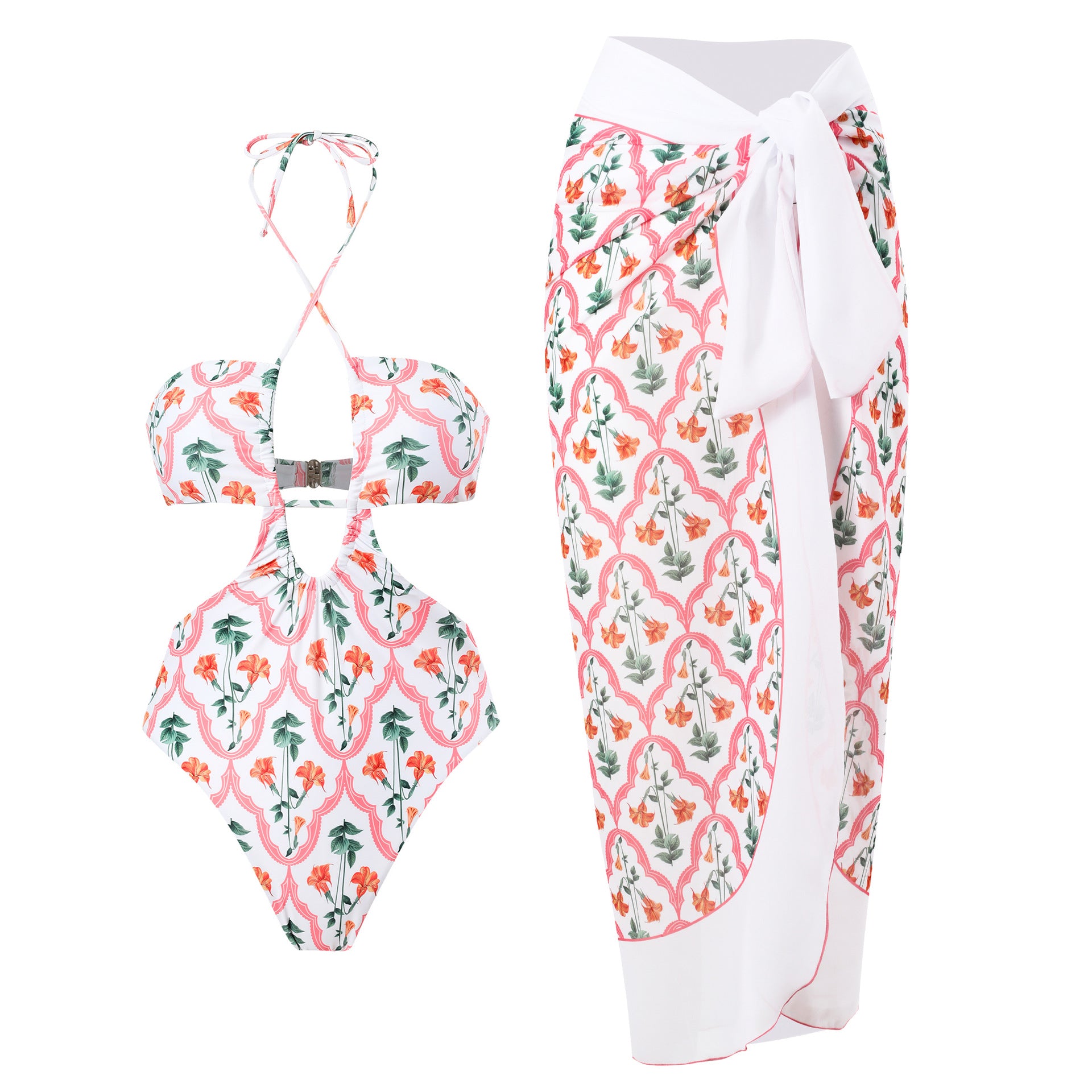Wholesale Moroccan Print One-piece Polyester Swimwear