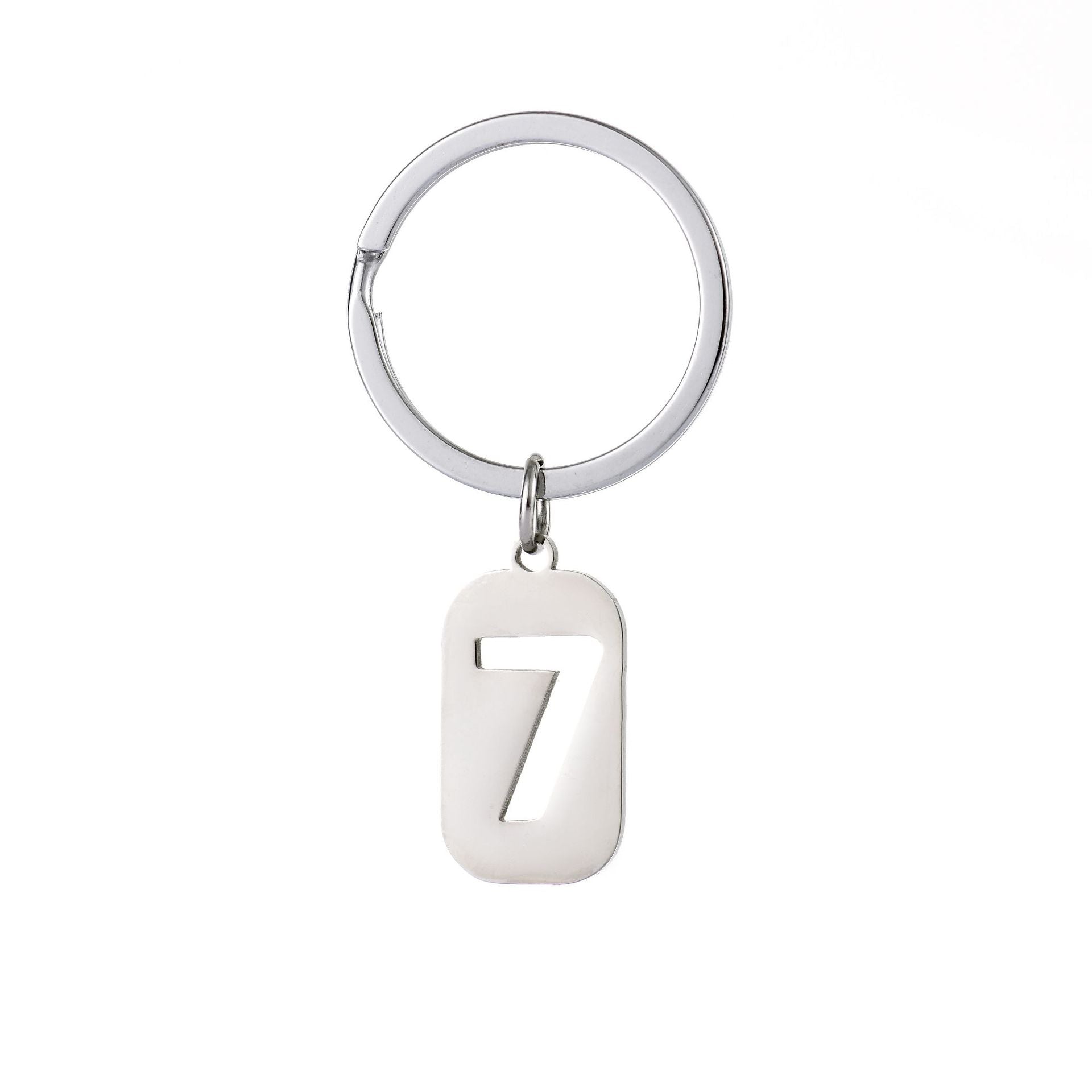 Venta al por mayor Llavero Lucky Number 7 de acero inoxidable