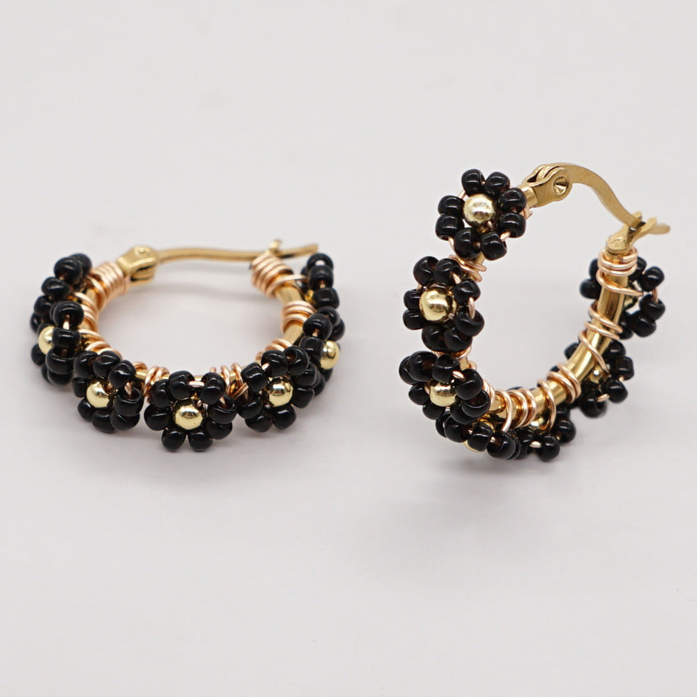 Wholesale Bohemian Daisy Glass Rice Beads Earrings