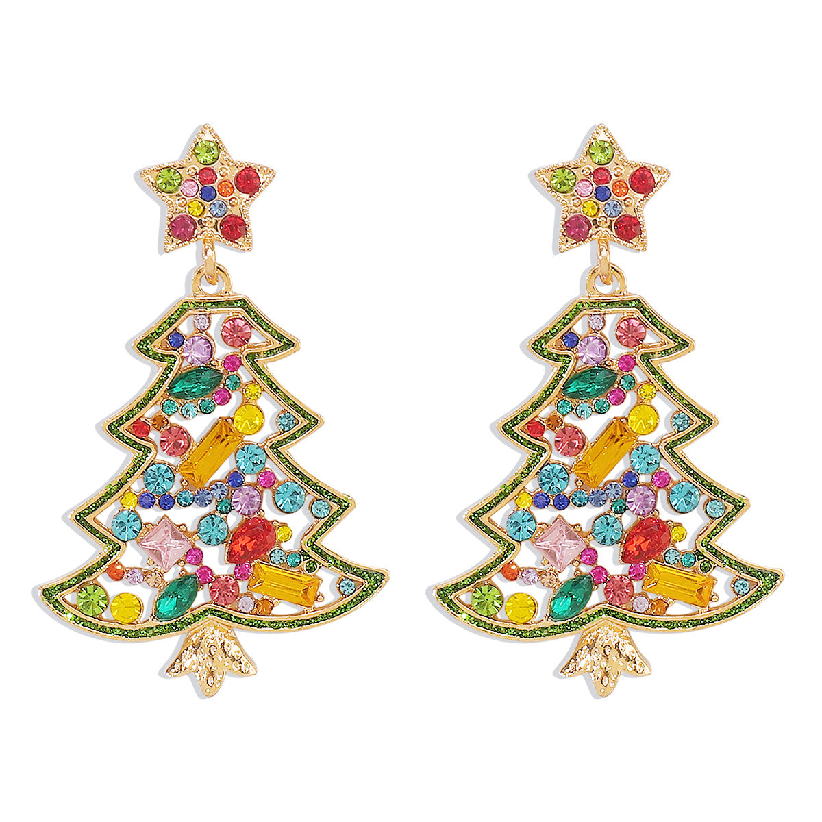 Wholesale Christmas Colored Diamond Pearl Christmas Tree Star Earrings