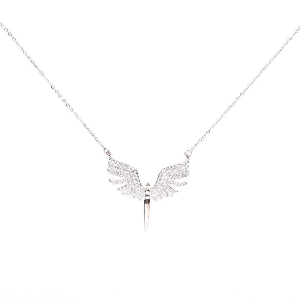 Wholesale Copper Diamond Angel Wings Pendant Creative Necklace