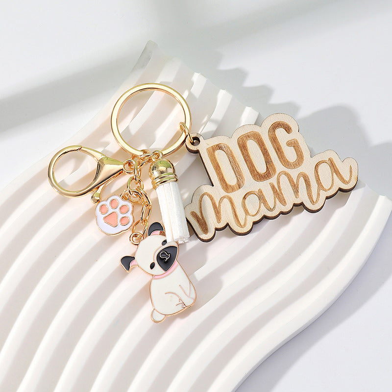 Wholesale Metal Lettering Wood Colorful Flow Mother's Day Keychain