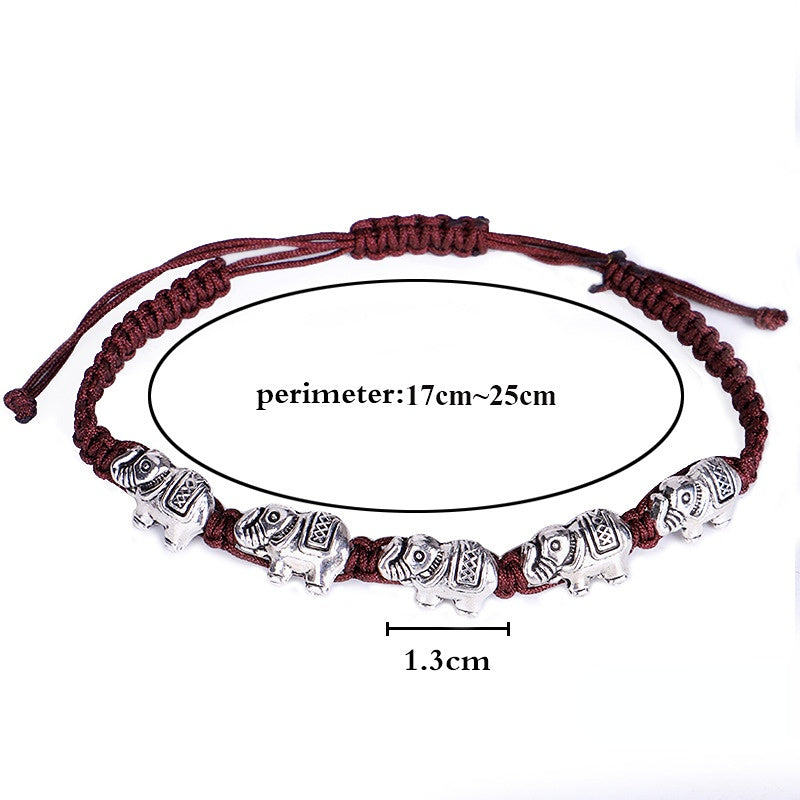 Wholesale Vintage Silver Elephant Cotton Thread Bracelet