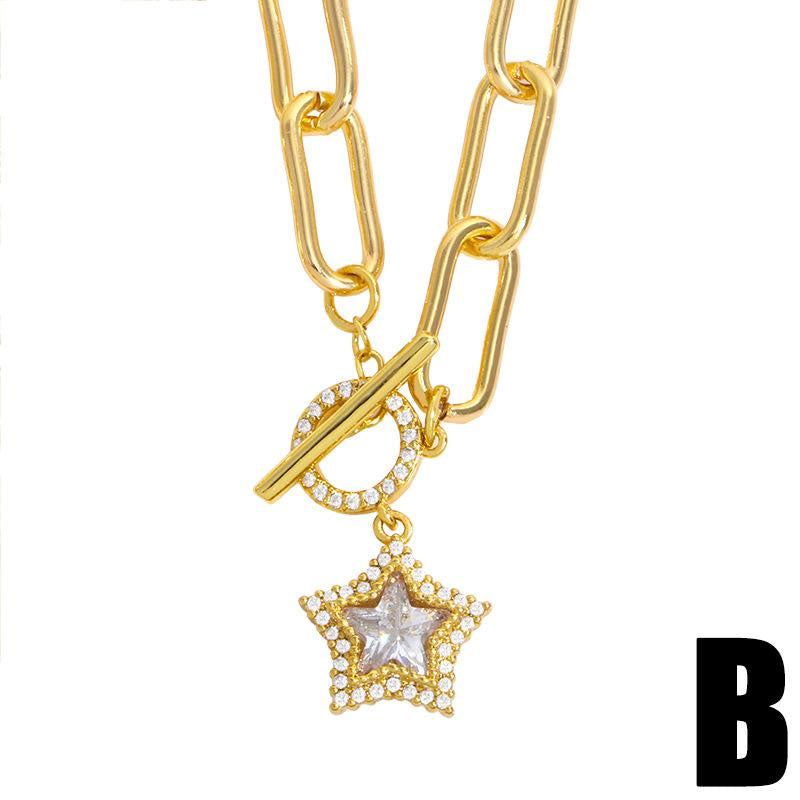 Wholesale Necklace Copper Plated 18K Gold Pentagram with Diamonds OLY-NE-AS003