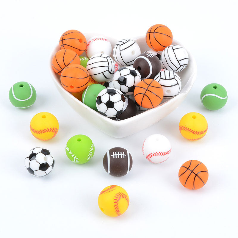 Wholesale DIY 15mm Baseball Football Sports Style Silicone Beads Random Color 100pcs OLY-BDS-BX002