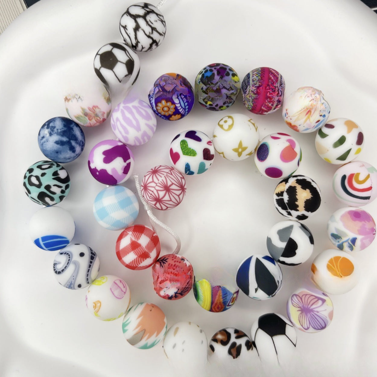 Wholesale 50PCS/PACK Color Water Transfer Printed Silicone Beads