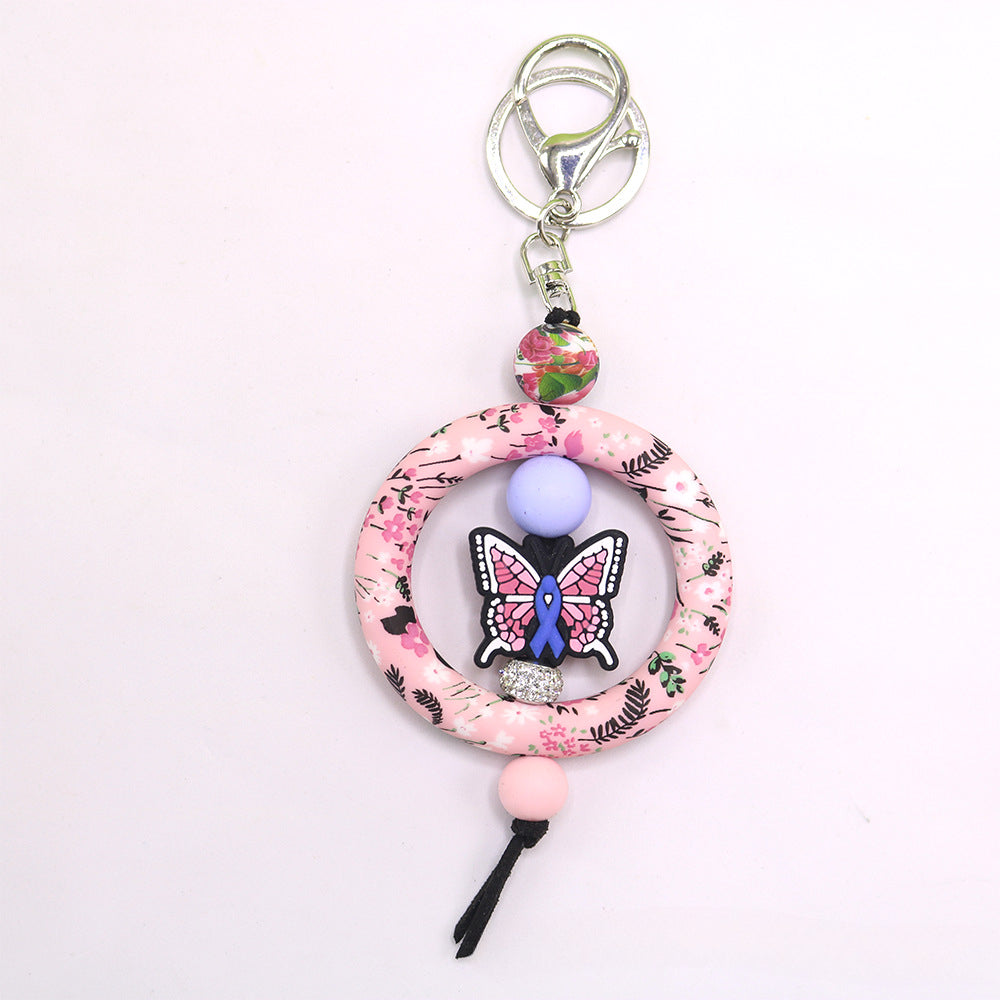 Wholesale Western Wind Cowhead Sunflower Beaded Silicone Ring Keychain