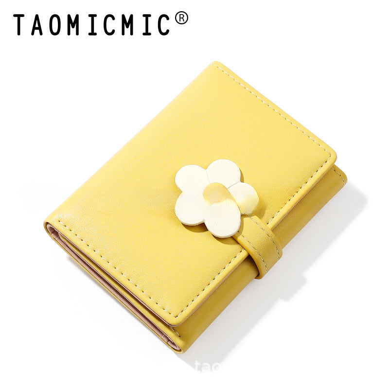 Wholesale Cute Little Flower Student Short Three Fold Ladies Pu Wallet