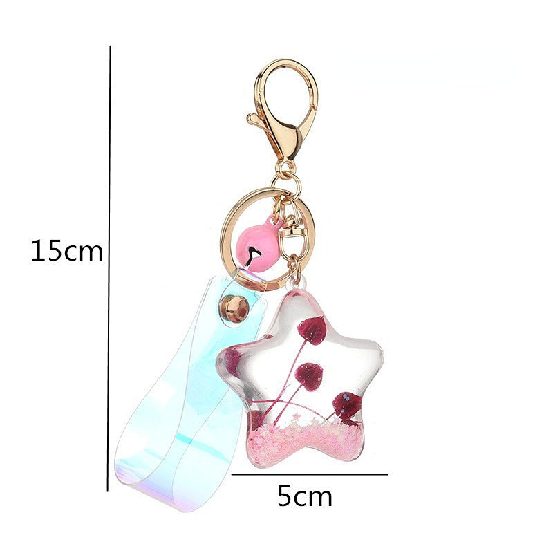 Wholesale Acrylic Into The Oil Dry Flower Five-pointed Star Quicksand Creative Key Chain