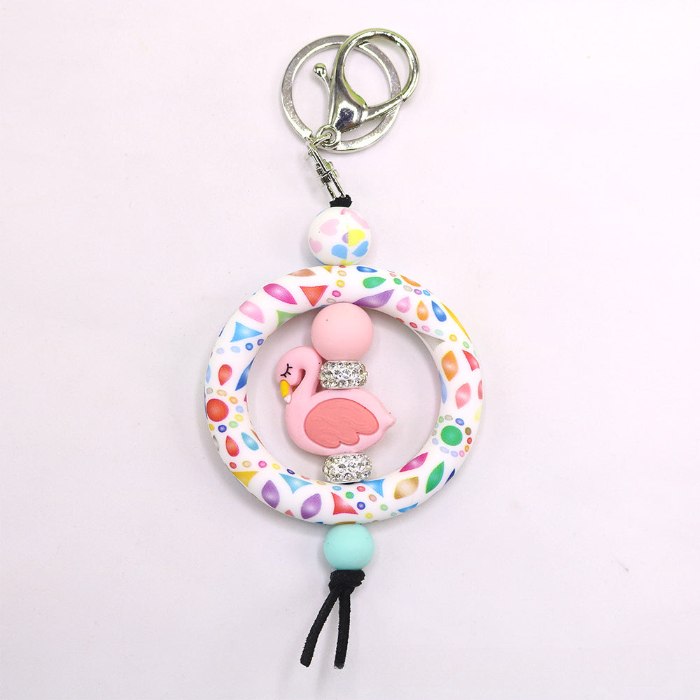 Wholesale Western Wind Cowhead Sunflower Beaded Silicone Ring Keychain