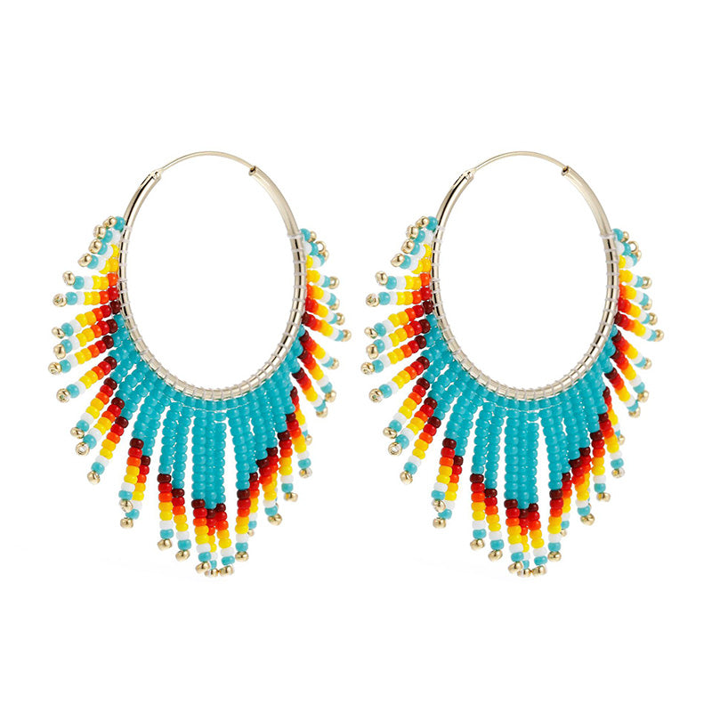 Venta al por mayor Boho Tassel Gradient Bead Pendientes OLY-ES-LC004