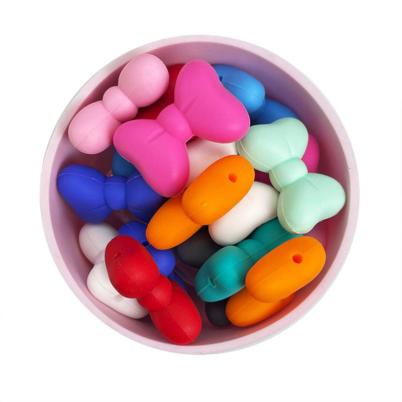 Venta al por mayor, cuentas de bricolaje, pajaritas de silicona, al azar, 100 Uds., OLY-BDS-ZS004
