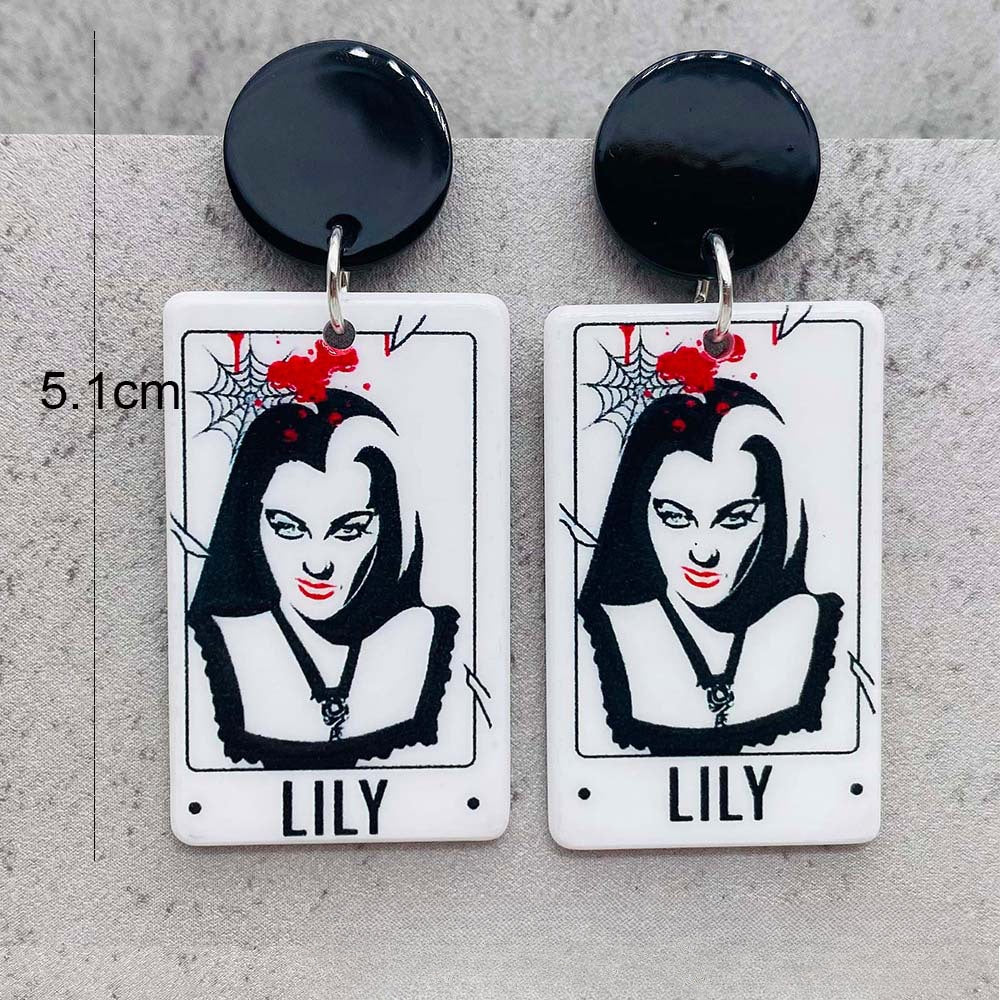 Pendientes de simulación de impresión de doble cara al por mayor Halloween Bat Pendientes de tarot