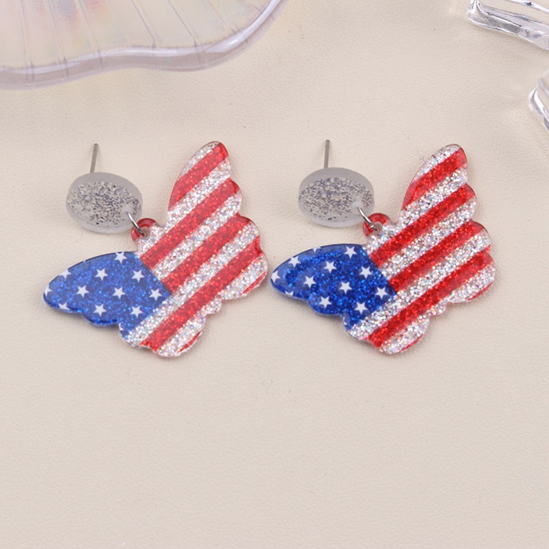 Wholesale Independence Day Elements Red, White and Blue National Flag Colorful Love Acrylic Earrings