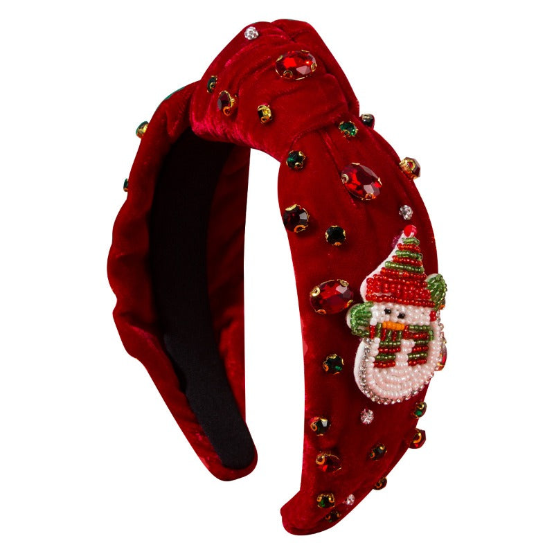 Wholesale Velvet Cloth with Diamond and Hand Sewn Rice Beads Christmas Headband