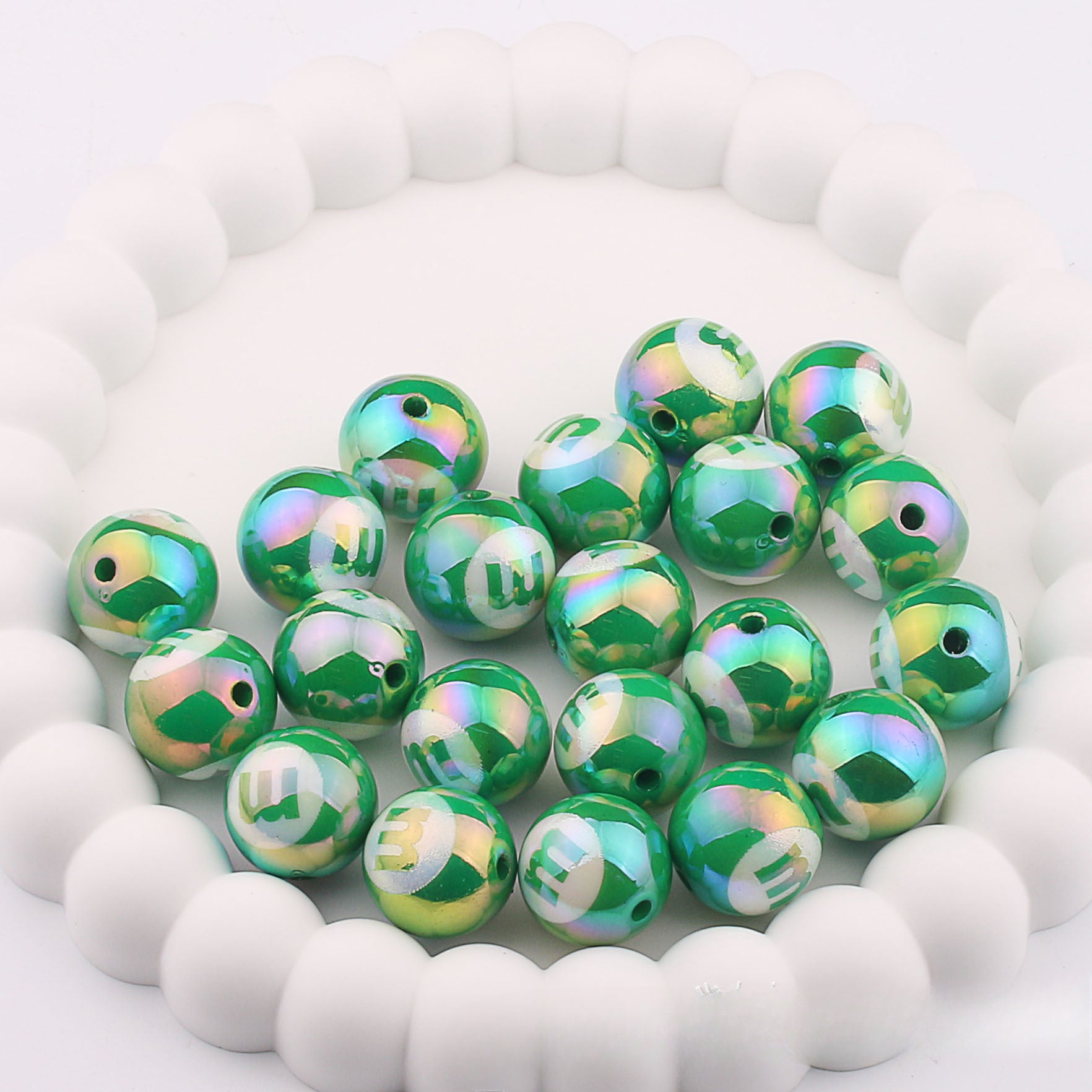 Wholesale 20pcs Acrylic UV Plating Engraving M Bean Straight Hole Two-color DIY Beads