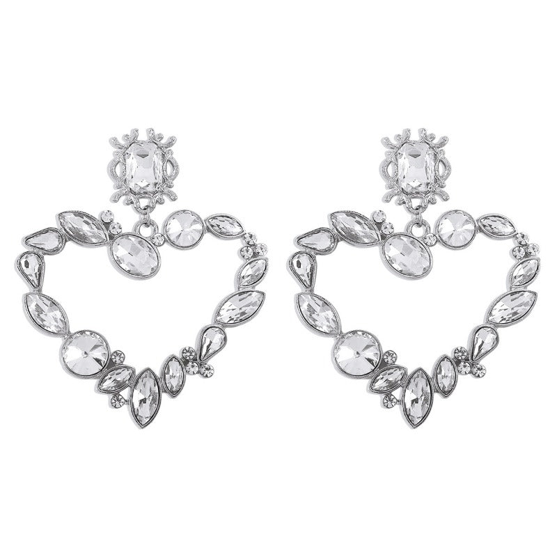 Wholesale Rhinestone Alloy Exaggerated Colored Diamond Gemstone Love Palace Style Earrings