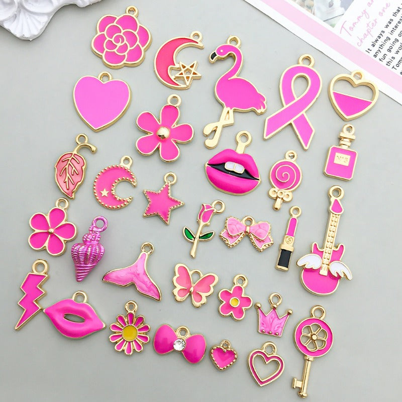 Wholesale Mix 30 Rose Red Drip Oil Alloy Cute Cartoon Simulation Heart Pendant