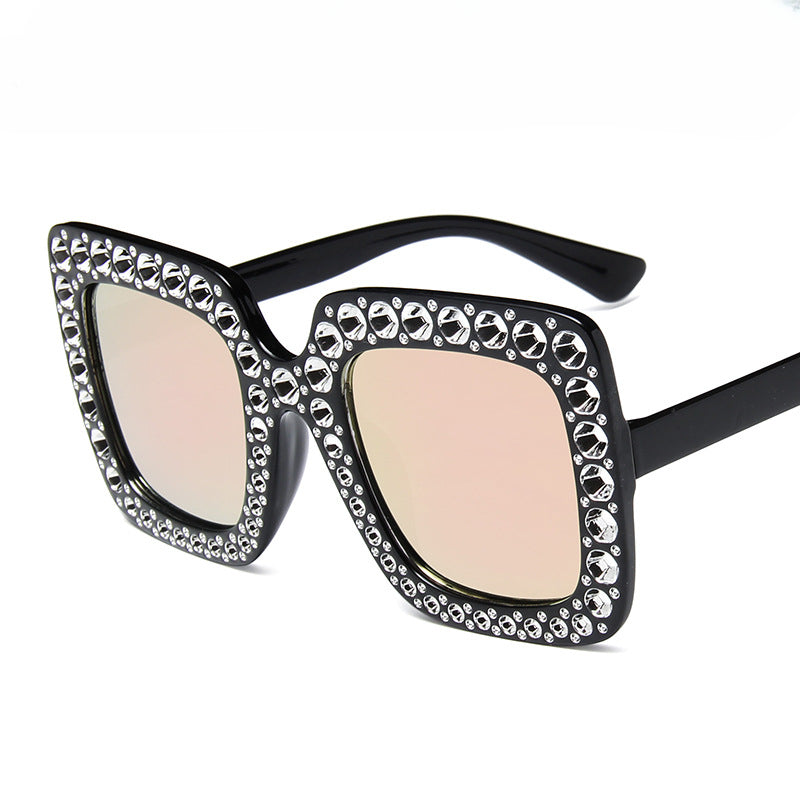 Wholesale PC Diamond Plated Large Frame Retro Square Sunglasses